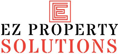The image shows a logo with the text EZ PROPERTY SOLUTIONS alongside a stylized letter E within concentric squares.